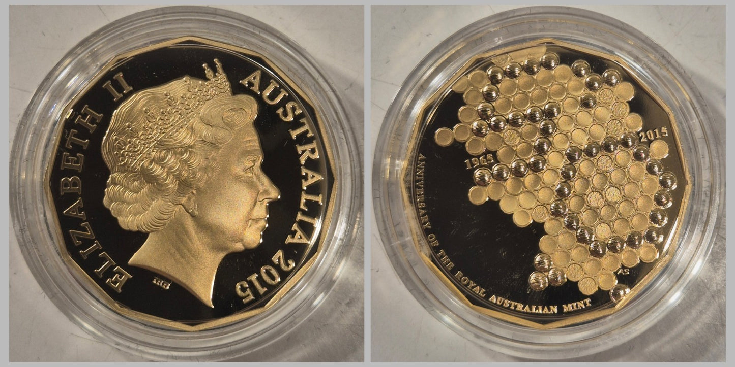 Australia 2015 Fifty Cents 50c Gold Plated Proof Coin 50th Anniversary of RAM