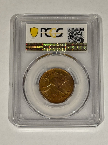 Australia 1961(p) Half Penny 1/2d PCGS Graded MS65RB Red Brown Copper Coin