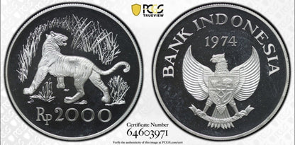 Indonesia 1974 2000Rp Rupiah Tiger PCGS Graded PR67DCAM Silver Proof Coin