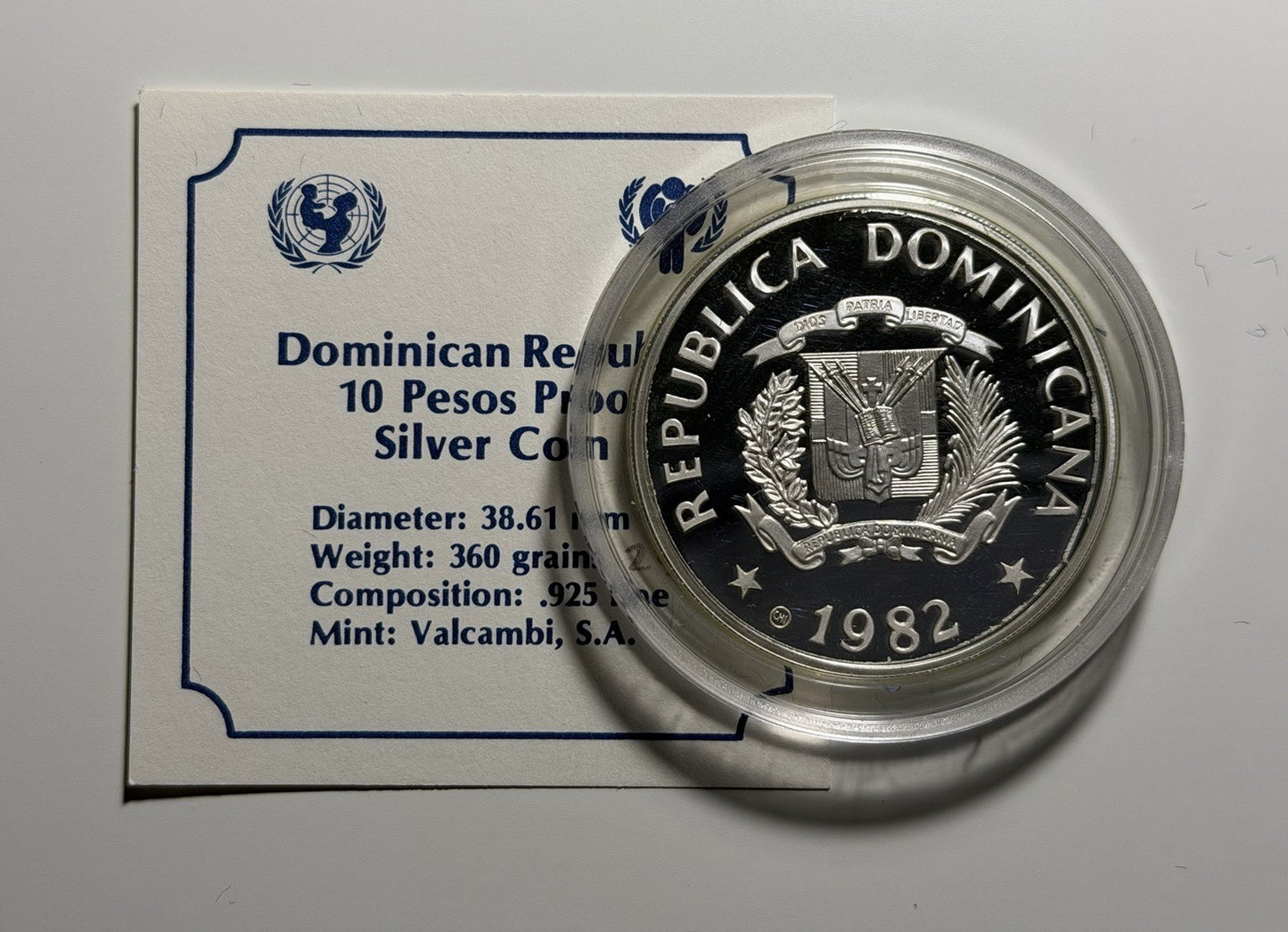 Dominican Republic 1982 10 Ten Pesos Year of Child Silver Proof Coin