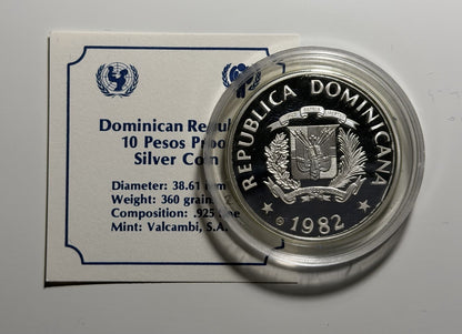Dominican Republic 1982 10 Ten Pesos Year of Child Silver Proof Coin