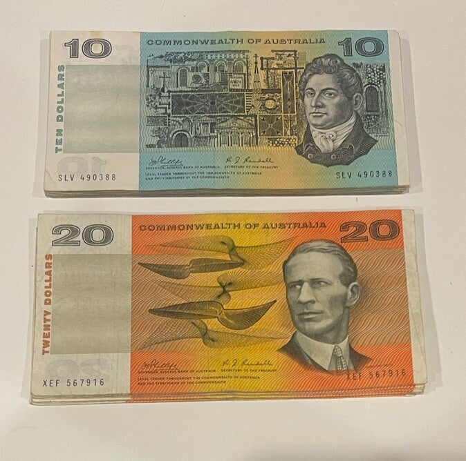 Commonwealth Of Australian $10 Ten & $20 Twenty Dollar Paper ONE OF EACH Circ 💸