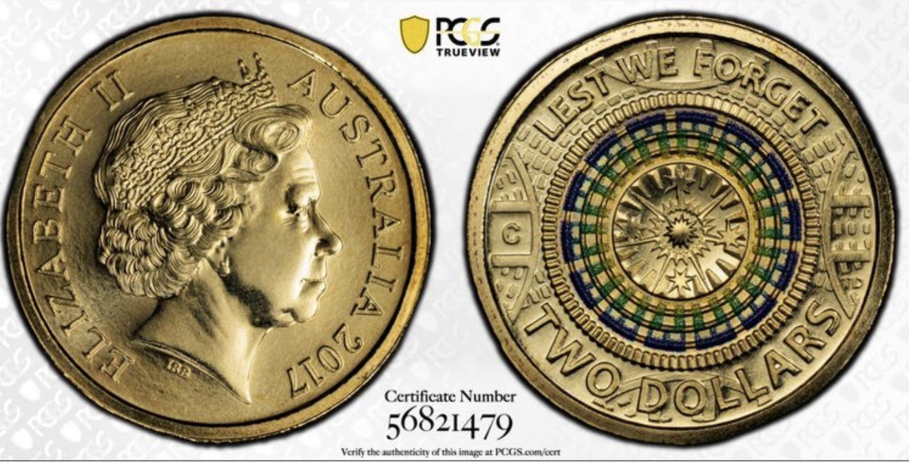 Australia 2017 C Mint Mark LWF Mosaic $2 PCGS Graded MS69 Coloured Coin