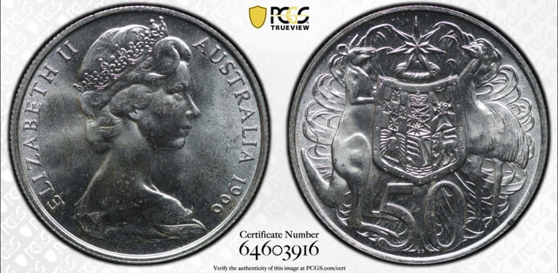 Australia 1966 Round 50c Fifty Cent PCGS Graded MS64 UNC 80% Silver Coin