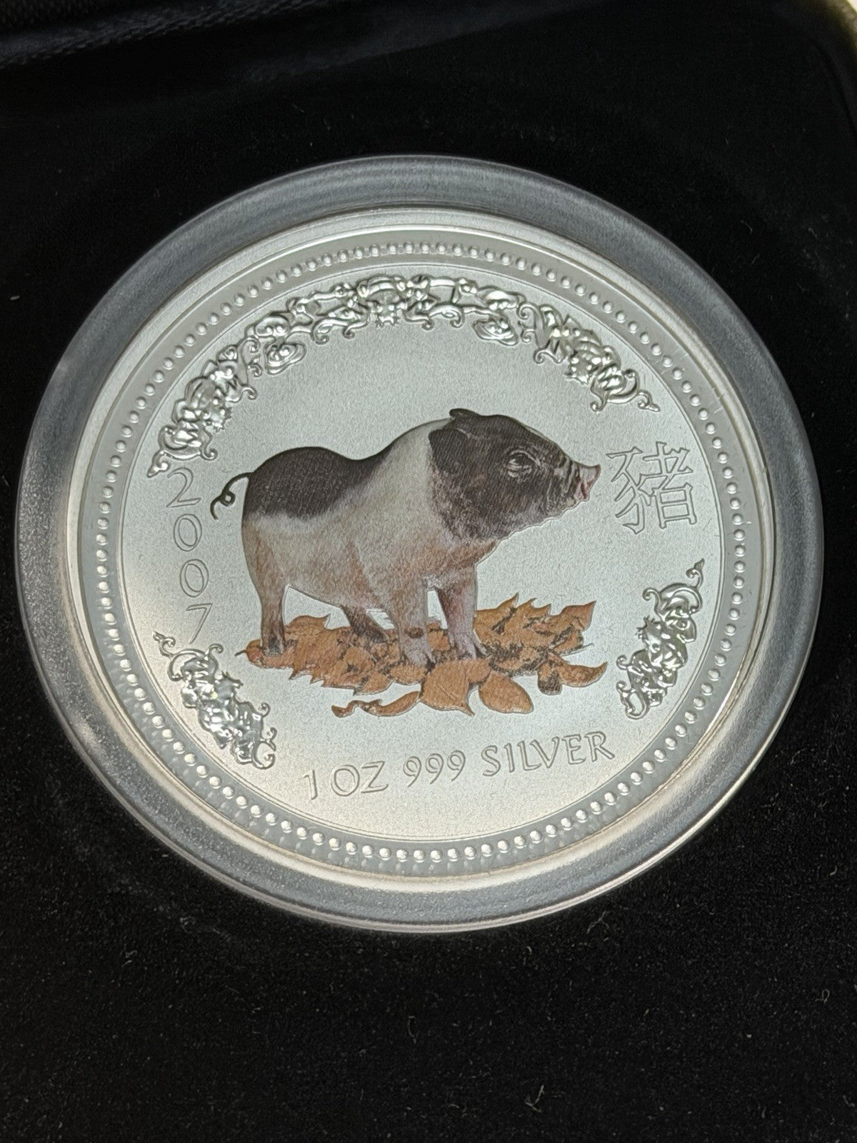 Australia 2007 $1 Year of Pig Lunar Series I 1oz 999 Silver Coin w COA & Box