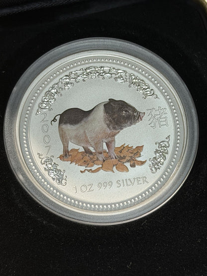 Australia 2007 $1 Year of Pig Lunar Series I 1oz 999 Silver Coin w COA & Box