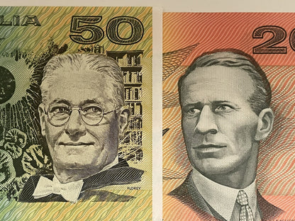 Australia $20 Twenty & $50 Fifty Dollar Paper Banknote ONE OF EACH Circ Pair 💸