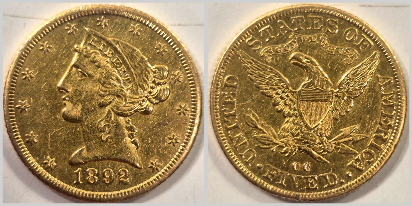 USA 1892-CC $5 Liberty Gold Half Eagle EF