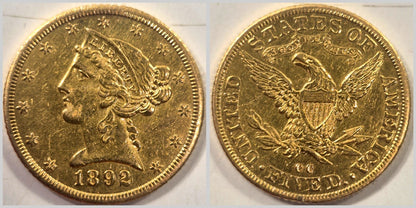 USA 1892-CC $5 Liberty Gold Half Eagle EF