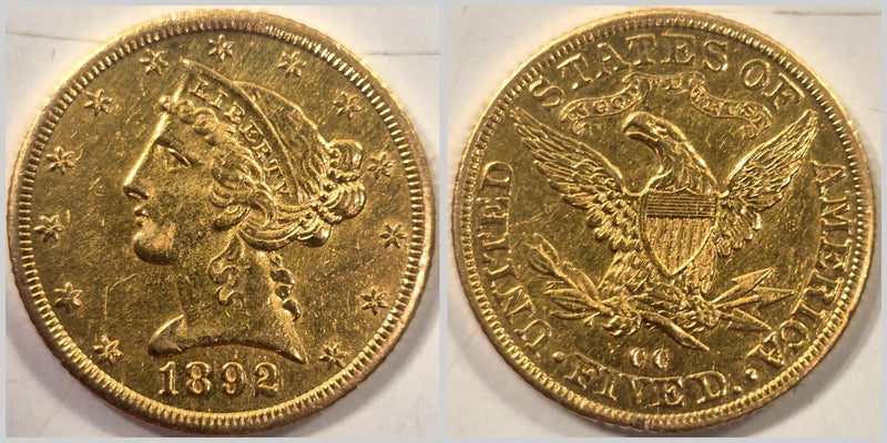 USA 1892-CC $5 Liberty Gold Half Eagle EF