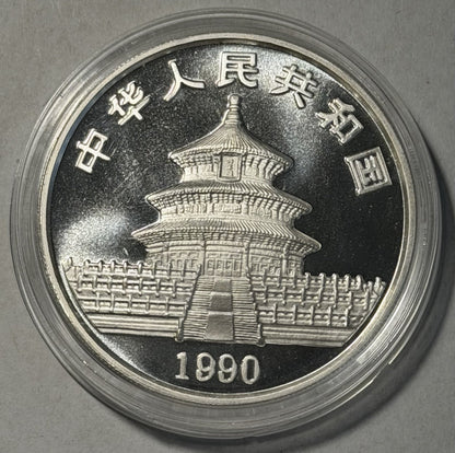 China 1990 Large Date 10 Yuan Panda 1oz 999 Proof Silver Coin