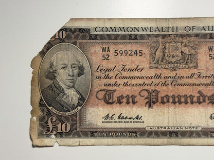Australia 1960 £10 Ten Pound Coombs/Wilson Paper Banknote Incomplete Body Good