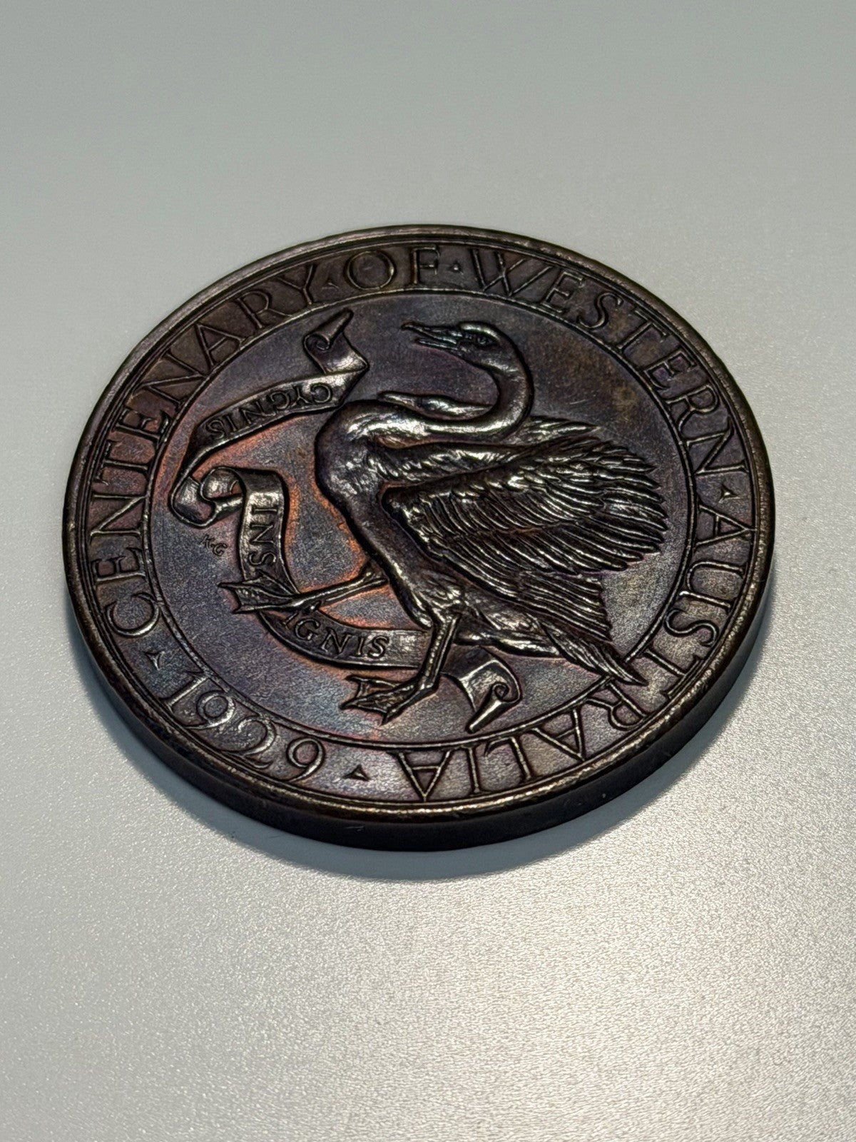 Western Australia 1929 UNC Copper Centenary Medal George V Left Facing Swan