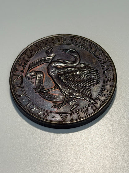 Western Australia 1929 UNC Copper Centenary Medal George V Left Facing Swan