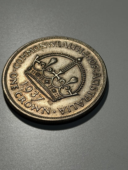 Australia 1937 Crown 5/- Five Shillings Very Fine VF Large Silver Coin