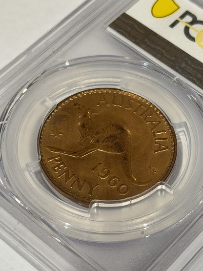 Australia 1960(p) Y. Proof One Penny 1d PCGS Graded PR65RD Red Copper Coin