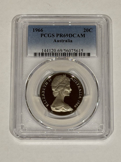 Australia 1966 20c Twenty Cents PCGS Graded PR69DCAM Proof Coin