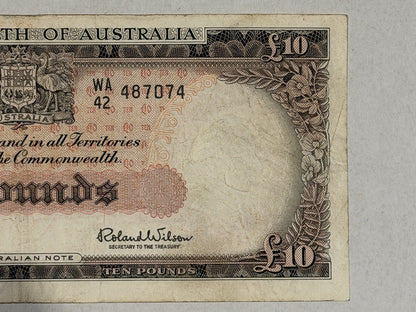 Commonwealth Australia 1960 £10 Ten Pounds Coombs/Wilson Paper Banknote VF