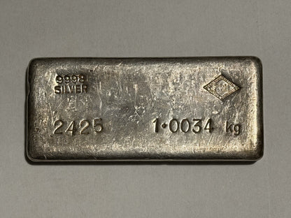 Australia Vintage 1kg 9998 Fine Silver SRM Bullion Bar Circa 1980s