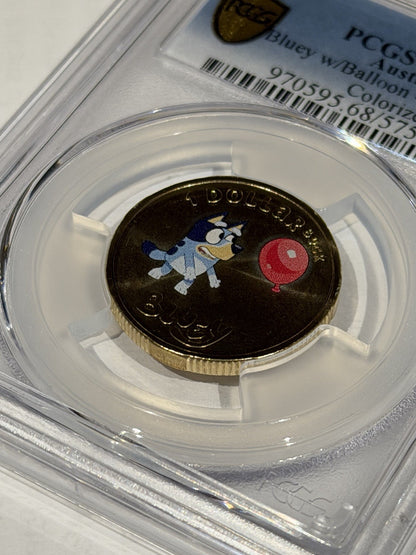 Australia 2024 Bluey w/Balloon Dollarbucks $1 PCGS Graded MS68 Coloured Coin
