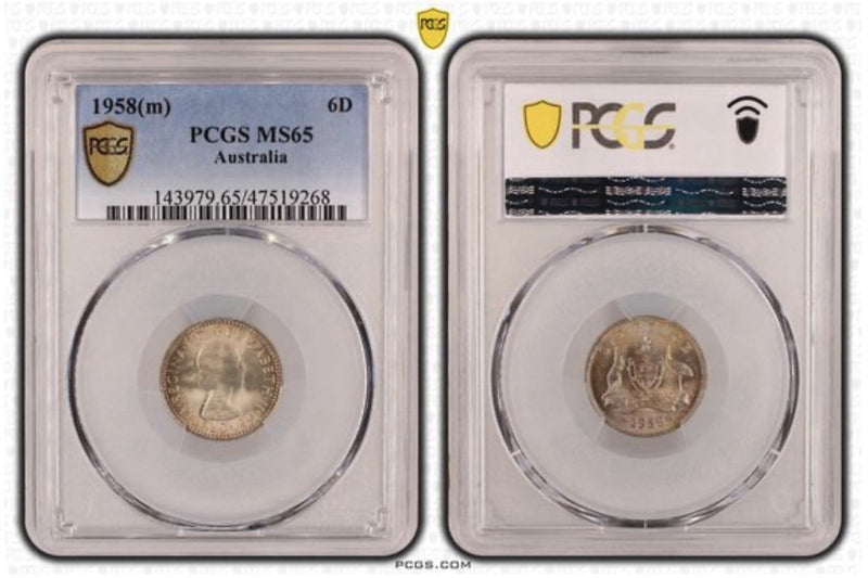 Australia 1958(m) Sixpence 6d PCGS Graded MS65 UNC Silver Coin