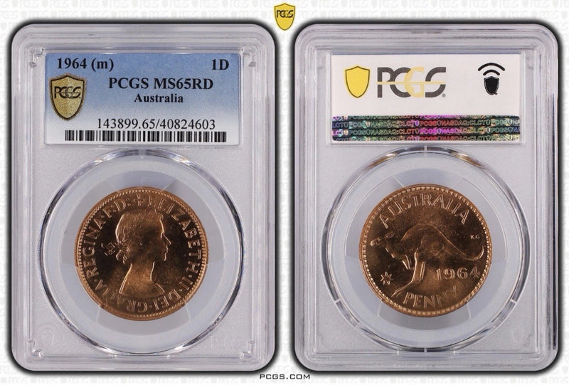 1964m Australia 1d One Penny Coin PCGS Graded MS65RD Red