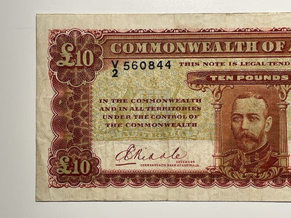 Australia 1934 £10 Ten Pounds Riddle/Sheehan Paper Banknote R80 VF KGV