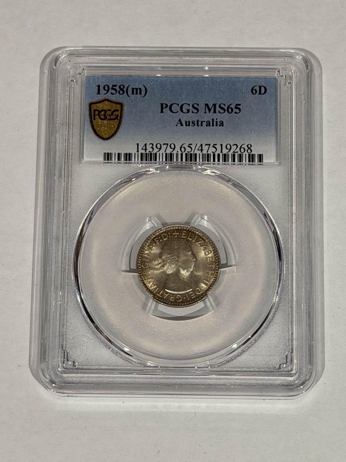 Australia 1958(m) Sixpence 6d PCGS Graded MS65 UNC Silver Coin