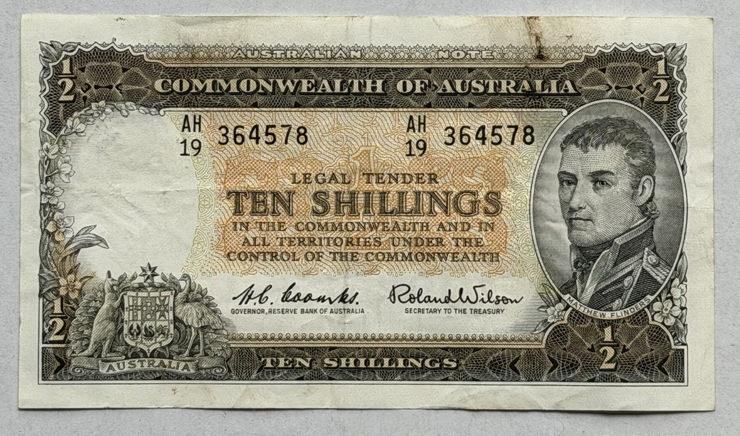 Commonwealth Australia 1961 10/- Ten Shillings Coombs/Wilson Paper Banknote VF