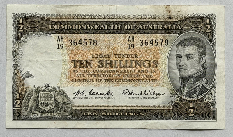Commonwealth Australia 1961 10/- Ten Shillings Coombs/Wilson Paper Banknote VF