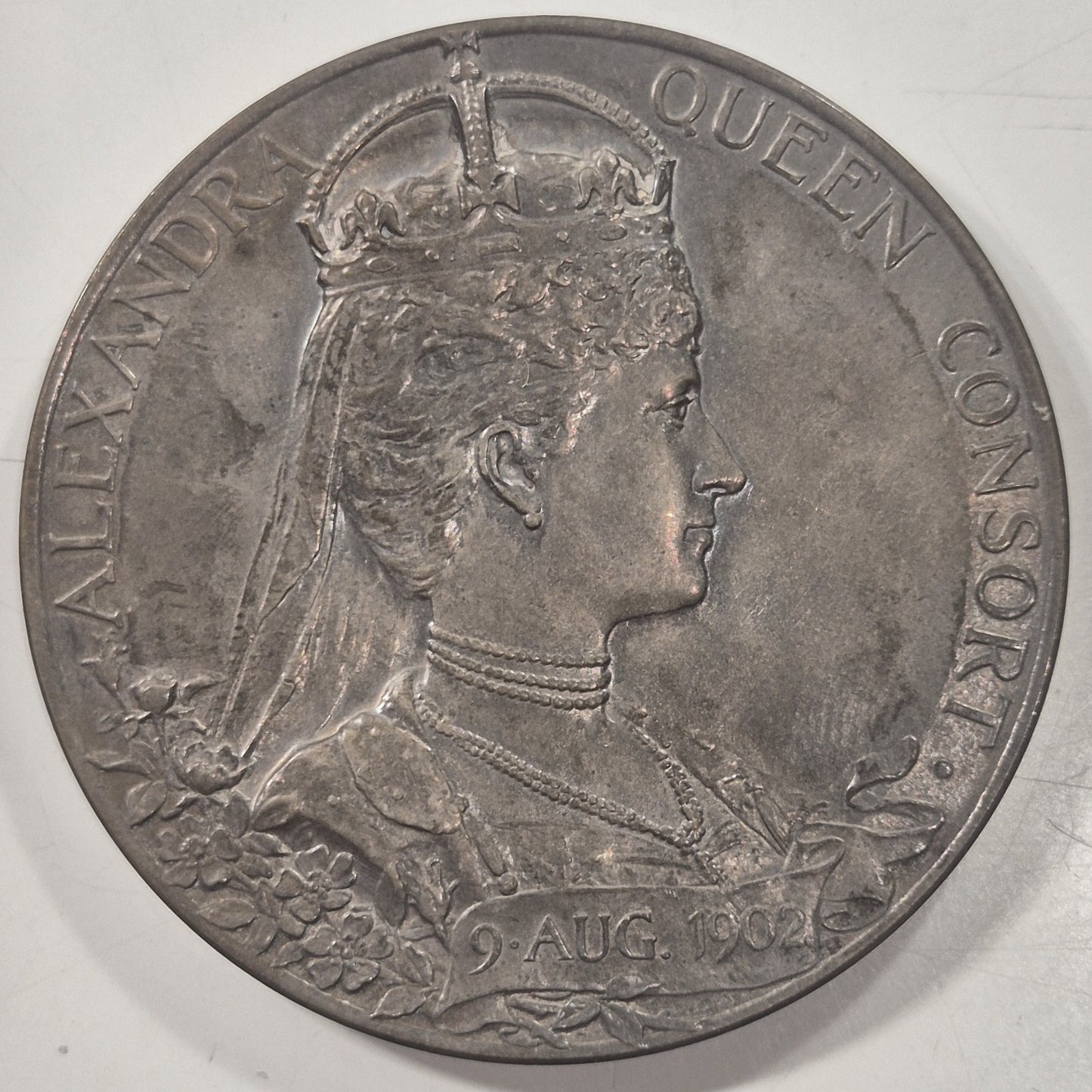 1902 Great Britain Edward VII Alexandra Silver Coronation Medal w/ Case 55mm EF