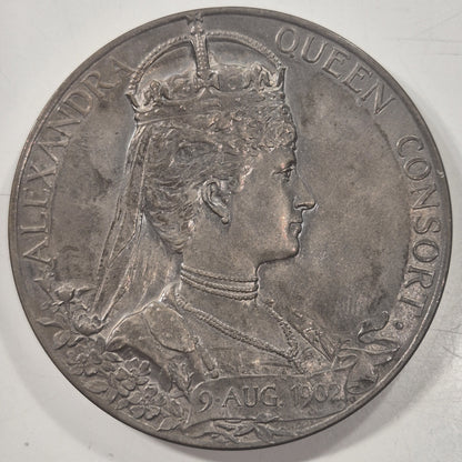 1902 Great Britain Edward VII Alexandra Silver Coronation Medal w/ Case 55mm EF