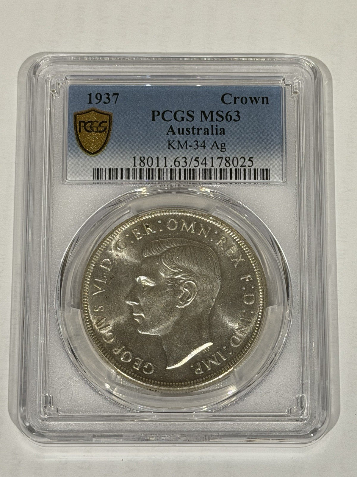 Australia 1937 Crown 5/- Five Shillings PCGS Graded MS63 Large Silver Coin