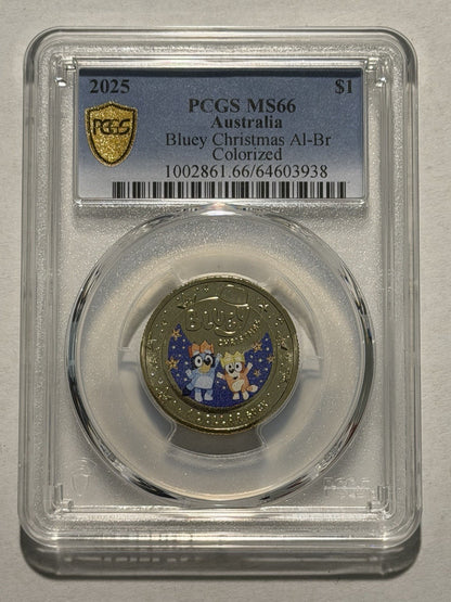 Australia 2025 $1 One Dollar Bluey Christmas PCGS Graded MS66 Coloured Coin