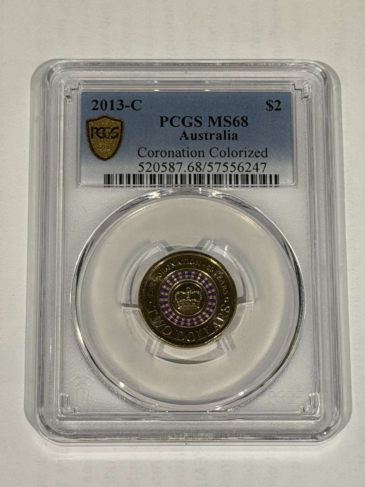 Australia 2013 C Mint Mark $2 Queen’s Coronation PCGS Graded MS68 Coloured Coin