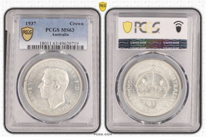 Australia 1937 Crown 5/- Five Shillings PCGS Graded MS63 Large Silver Coin