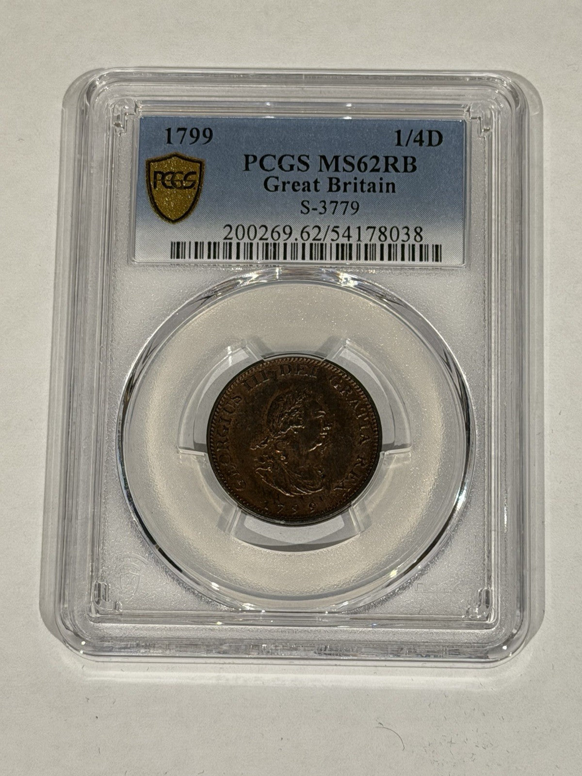 Great Britain 1799 Farthing 1/4d PCGS Graded MS62RB Red Brown UNC Copper Coin